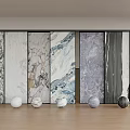 Modern Interior Wall Panels With Various Marble Textures Decorative Spheres And Wooden Floor