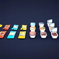 Assorted Colored Small Packaged Condiment Sachets And Containers With Various Flavors