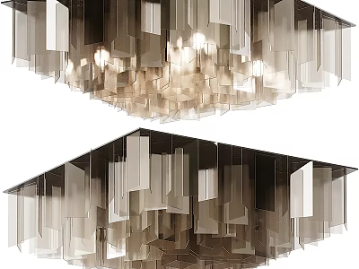 Modern Layered Chandelier With Geometric Transparent Panels And Metal Frame 3d model