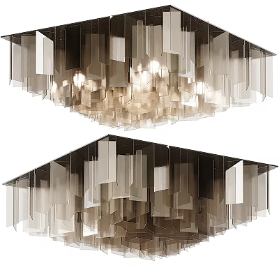 Modern Layered Chandelier With Geometric Transparent Panels And Metal Frame 3d model