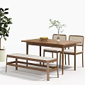Log Dining Table and Chair Single Chair Bench 3d model