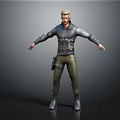Realistic 3D Male Character Model Wearing Gray Jacket Green Pants And Boots With Arms Outstretched