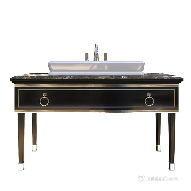 Modern Black Bathroom Vanity With Black Marble Countertop White Sink Silver Faucet 3d model 
