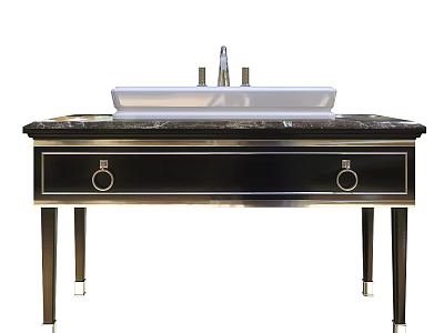 Modern Black Bathroom Vanity With Black Marble Countertop White Sink Silver Faucet 3d model