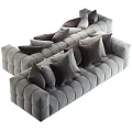 Modern Gray Three Seater Sofa With Tufted Design And Decorative Pillows 3d model