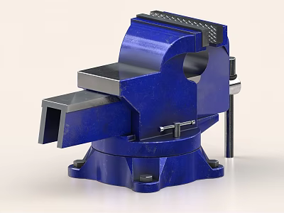 Blue Industrial Vise With Heavy Duty Swivel Base And Sturdy Clamping Jaws 3d model