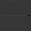 Long Metal Sword With Red Hilt And Shiny Blade On Smooth Surface Background