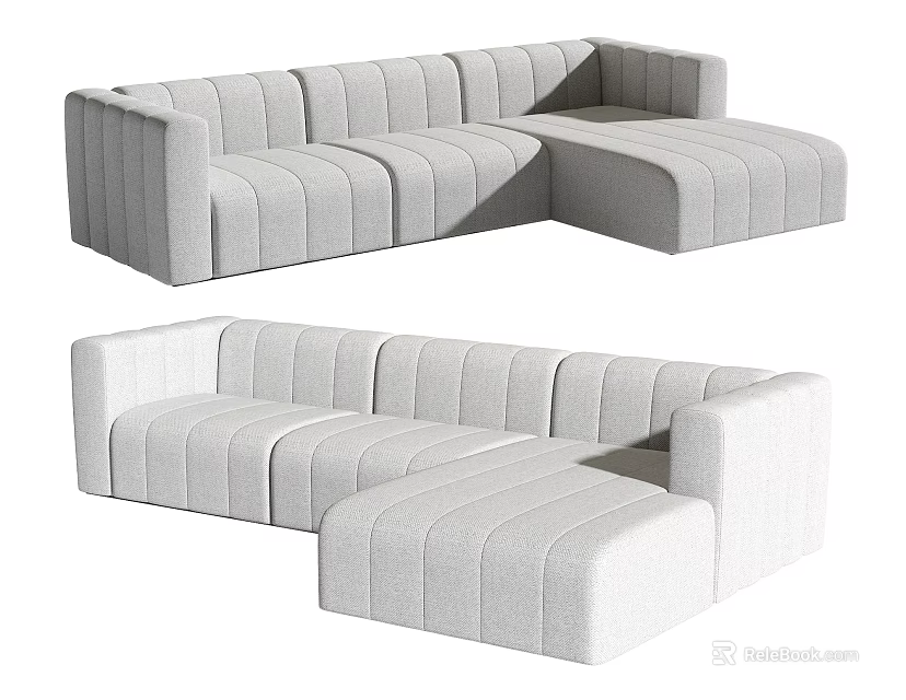 Modern Light Gray L Shaped Sectional Sofa With Channel Tufted Upholstery And Modular Design 3d model
