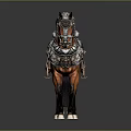 Brown Horse With Silver Decorative Armor And Red Saddle Design