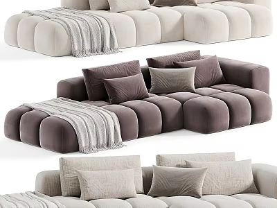 Modern Plush Sofa and Coffee Table Set With Soft Pillows And Cozy Blanket 3d model