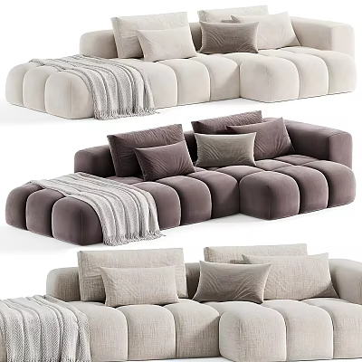 Modern Plush Sofa and Coffee Table Set With Soft Pillows And Cozy Blanket 3d model