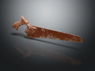 Vintage Rusty Hand Saw Hardware Tool With Wooden Handle And Metal Blade 3d model