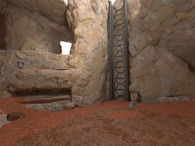 Cave Interior Design With Rock Walls Metal Ladder And Earthen Floor 3d model