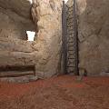 Cave Interior Design With Rock Walls Metal Ladder And Earthen Floor