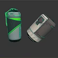 Two Mechanical Devices With Green Accents And Silver Textured Bodies