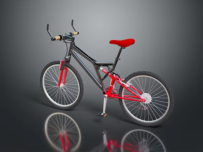 Modern Black Mountain Bicycle With Red Seat White Spokes And Reflective Surface 3d model