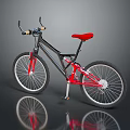 Modern Black Mountain Bicycle With Red Seat White Spokes And Reflective Surface