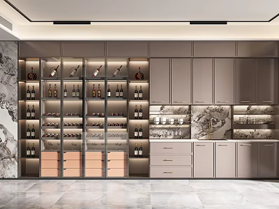 Modern Wine Cabinet Design With Glass Shelves Wine Bottles And Storage Cabinets 3d model