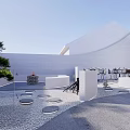 Detached Villa with White Architecture Outdoor Courtyard and Outdoor Furniture Green Plants