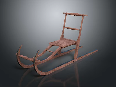 Traditional Handcrafted Wooden Sled With Curved Runners And Seat Structure 3d model