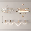 Modern Chandeliers Featuring Circular And Wave Shaped Designs With Metal Frames And Lighting 3d model