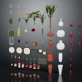 Stylish Home Furniture Display With Vases Plants Clocks And Decorative Accessories