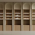 Modern Elegant Wooden Decorative Cabinets with Multiple Arched Doors Displaying Ornaments