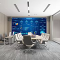 Modern Bright Smart Conference Room With Large Data Display And Comfortable Ergonomic Meeting Chairs