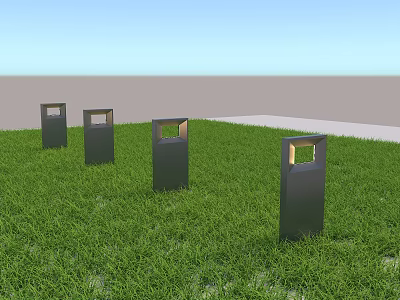 Modern Black Outdoor Column Lights Standing on Green Grass Lawn with Simple Design 3d model