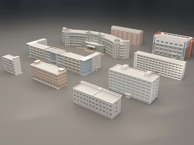 Multiple Office Building Models Showcasing Different Architectural Designs And Exterior Styles 3d model