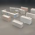 Multiple Office Building Models Showcasing Different Architectural Designs And Exterior Styles
