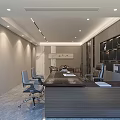 Modern Office Interior Design With Long Conference Table Office Chairs And Shelves