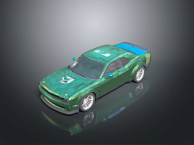 Green Sports Car With Blue Rear Spoiler Shiny Alloy Wheels And Reflective Surface 3d model