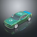 Green Sports Car With Blue Rear Spoiler Shiny Alloy Wheels And Reflective Surface