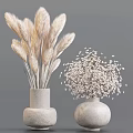 Dried Pampas Grass Hydrangea and Baby's Breath in Concrete Vases on Gray Background