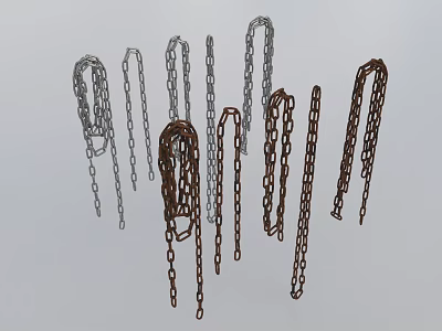 Various Metal Chains In Silver And Brown Hanging With Different Styles 3d model