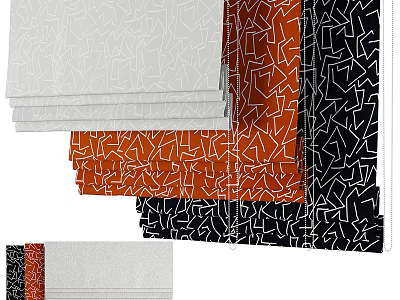 Blinds With Colorful Geometric Patterns In White Orange Black Stacked For Home Decor 3d model