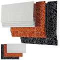 Blinds With Colorful Geometric Patterns In White Orange Black Stacked For Home Decor