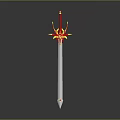 Ornate Sword With Red And Gold Decorations On White Blade