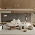 Modern Living Room Interior With Comfortable Sofa Wooden Coffee Table Floor Lamp And Potted Plant