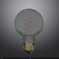 Transparent Light Bulb With Reflected Buildings Cityscape Red Elements And Golden Base