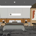 Modern Hotel Room Interior With Comfortable Bed Bedside Lamps Artistic Painting And Neutral Rug