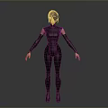 Stylish 3D Model Female Character With Purple Hair Black Bodysuit And Red Lines