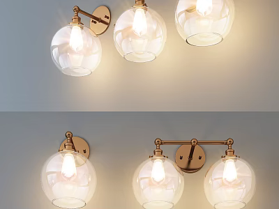 Elegant Modern Wall Sconces With Glass Shades And Brass Finish For Indoor Decoration 3d model
