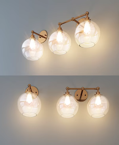 Elegant Modern Wall Sconces With Glass Shades And Brass Finish For Indoor Decoration 3d model