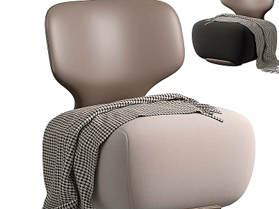 Modern Light Brown Leisure Chair With Plaid Blanket And Black Accent Design 3d model