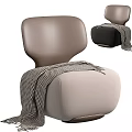 Modern Light Brown Leisure Chair With Plaid Blanket And Black Accent Design