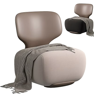 Modern Light Brown Leisure Chair With Plaid Blanket And Black Accent Design 3d model