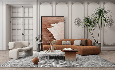 Modern sofa coffee table combination home wall panel 3d model