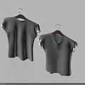Gray Short Sleeve Shirts With White Trimmed Cuffs On Wooden Hangers Light Blue Background